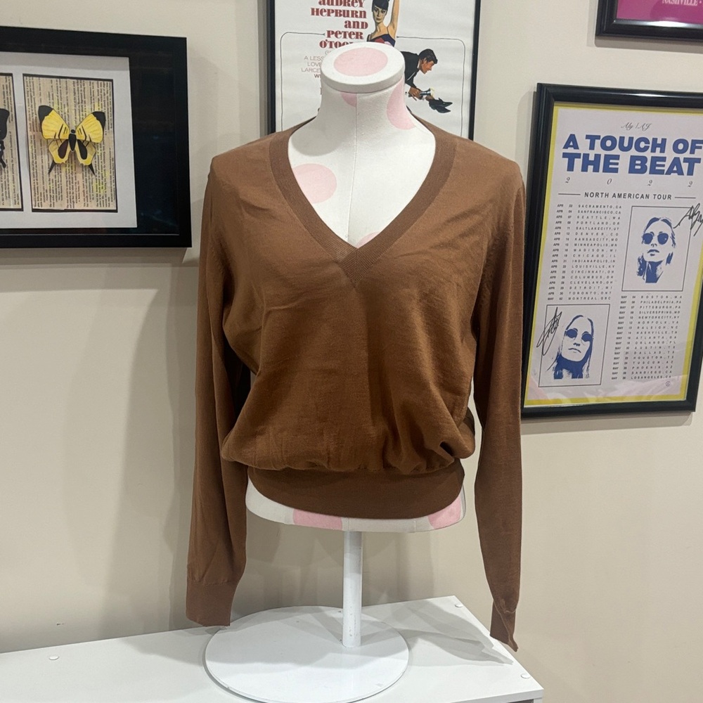 Anine Bing Valerie Camel Brown Cashmere V-neck Sweater
